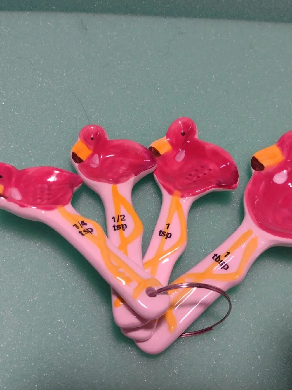 Ceramic Pink Flamingo Nesting Measuring Cups  and Measuring Spoons Set of 4 Each